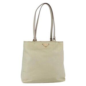 PRADA Tote Bag Nylon Ivory Gold Auth 147996